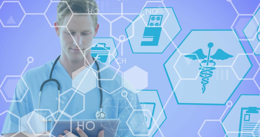 Healthcare Professional Using Digital Tablet with Futuristic Interface