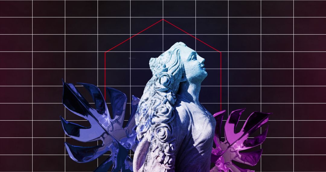 Vibrant Glitched Statue with Colorful Abstract Elements