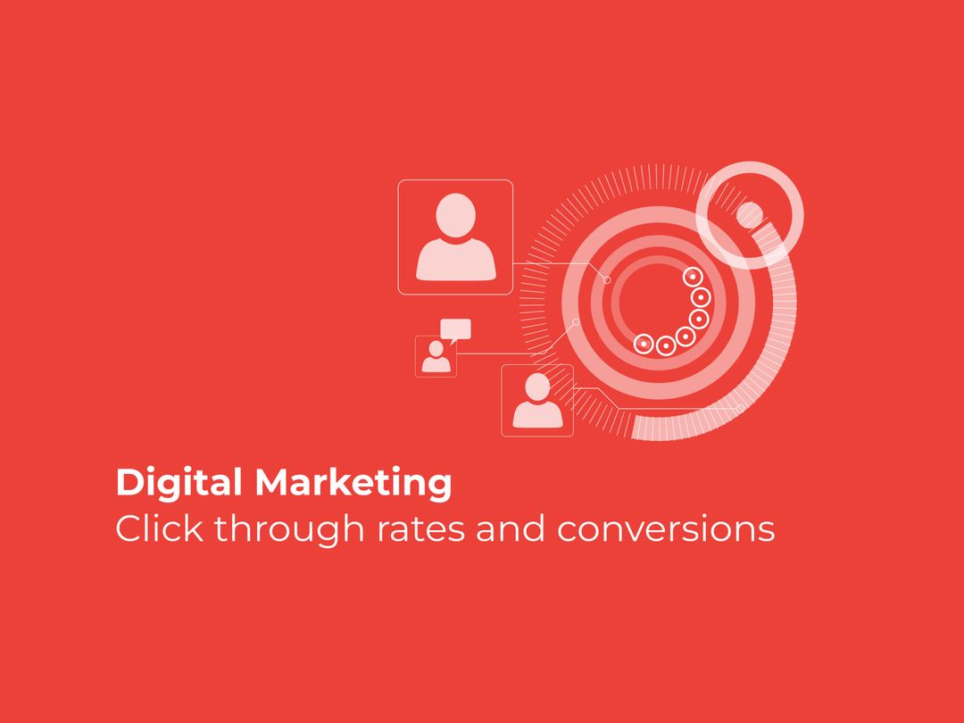 Digital Marketing Strategy Icons on Red Background