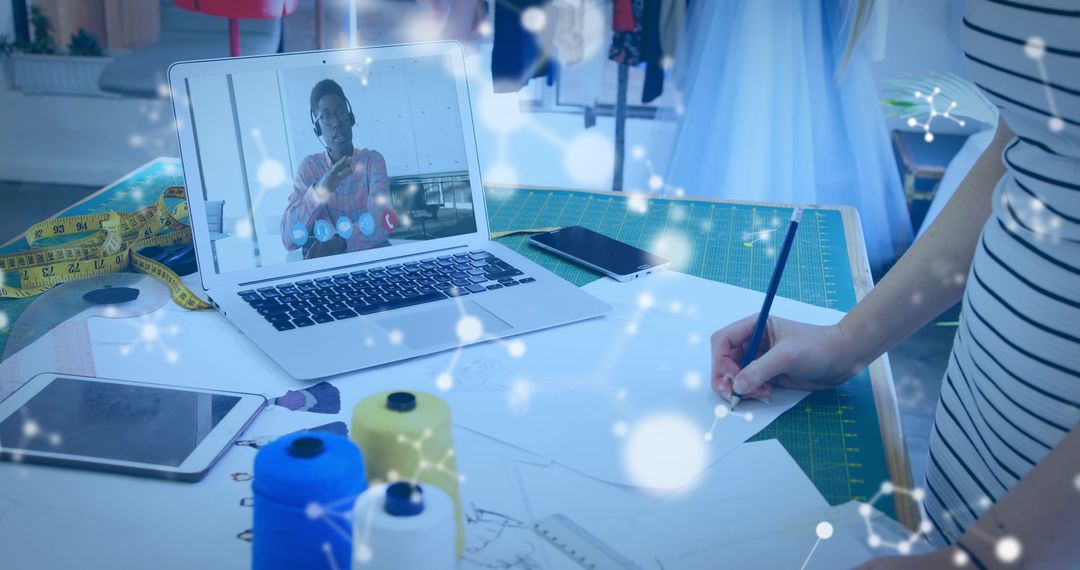 Fashion Designer Collaborating via Video Call on Laptop