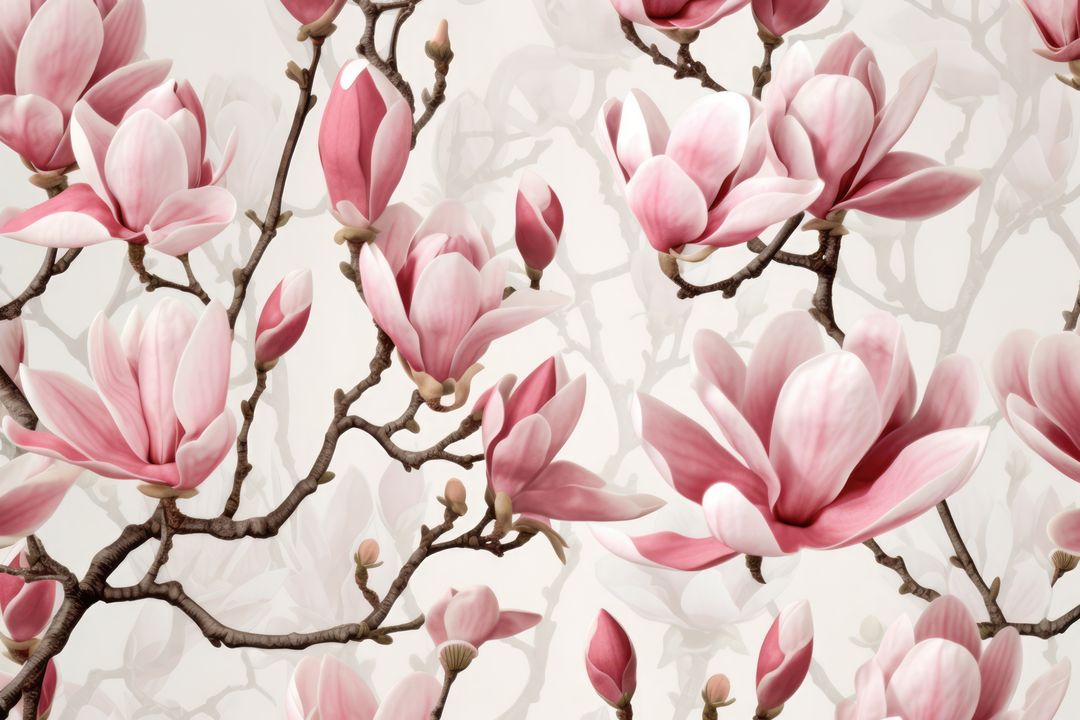 Pink magnolia flowers on white background, created using generative ai technology - Free Images, Stock Photos and Pictures on Pikwizard.com