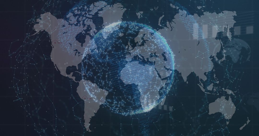 Digital World Map with Globe and Data Connections