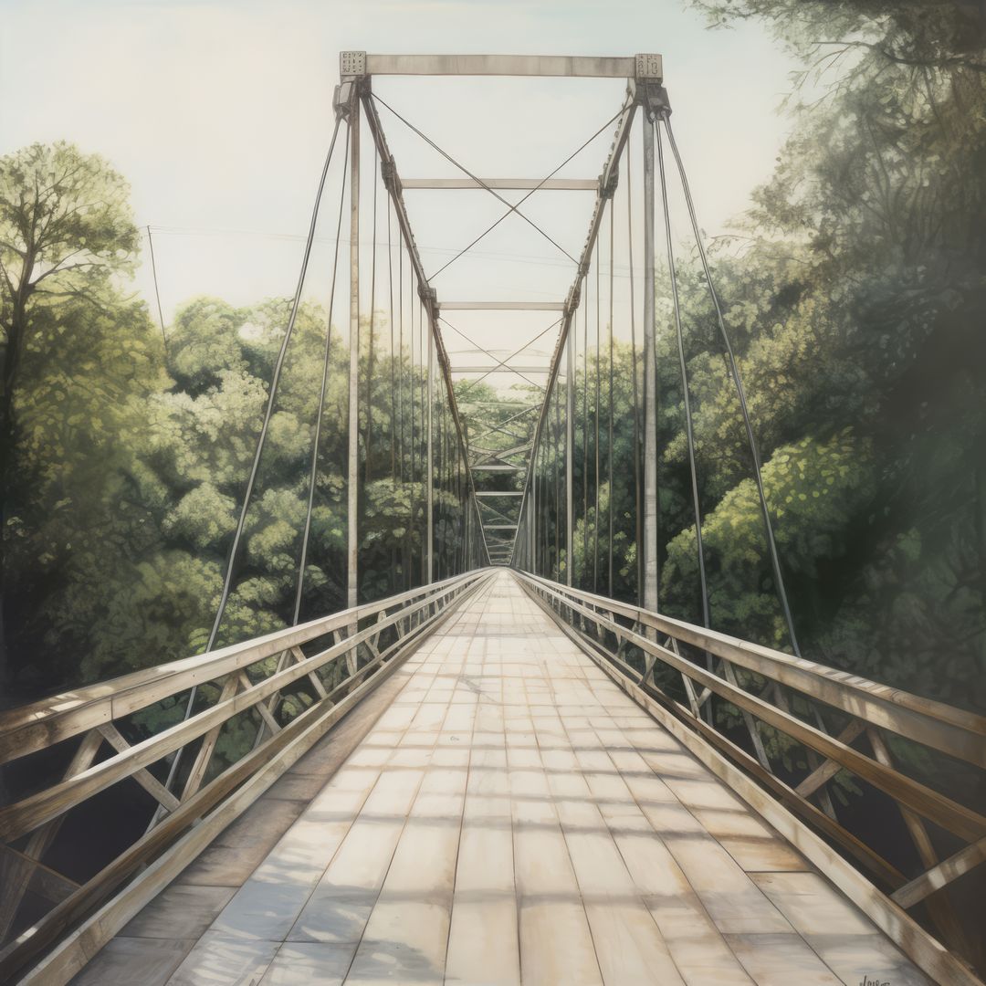 Wooden bridge and trees in forest, created using generative ai technology - Free Images, Stock Photos and Pictures on Pikwizard.com
