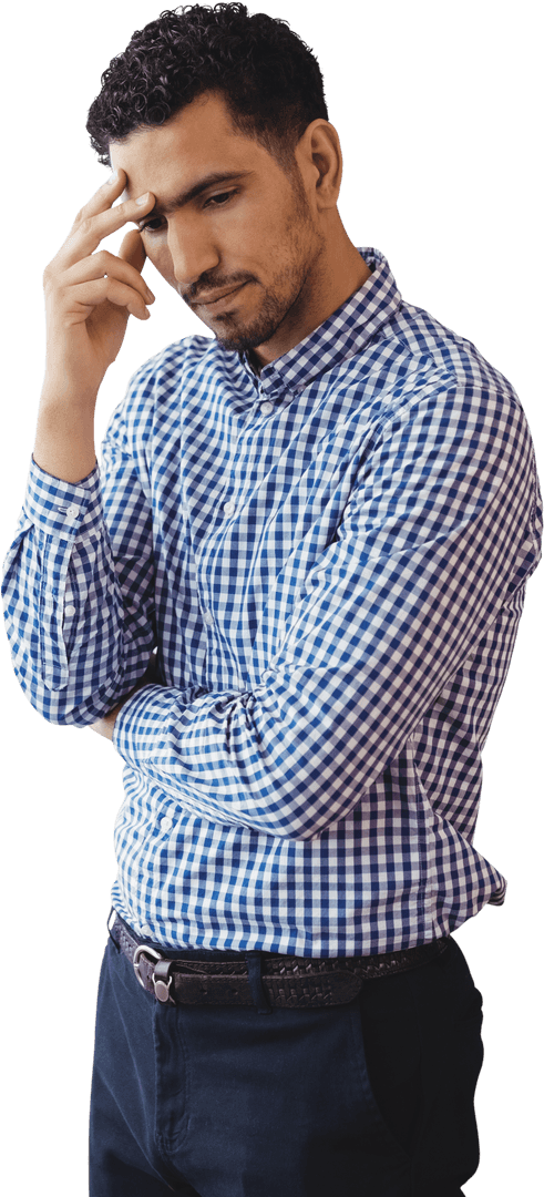 Pensive Young Professional Man in Blue Transparent Background