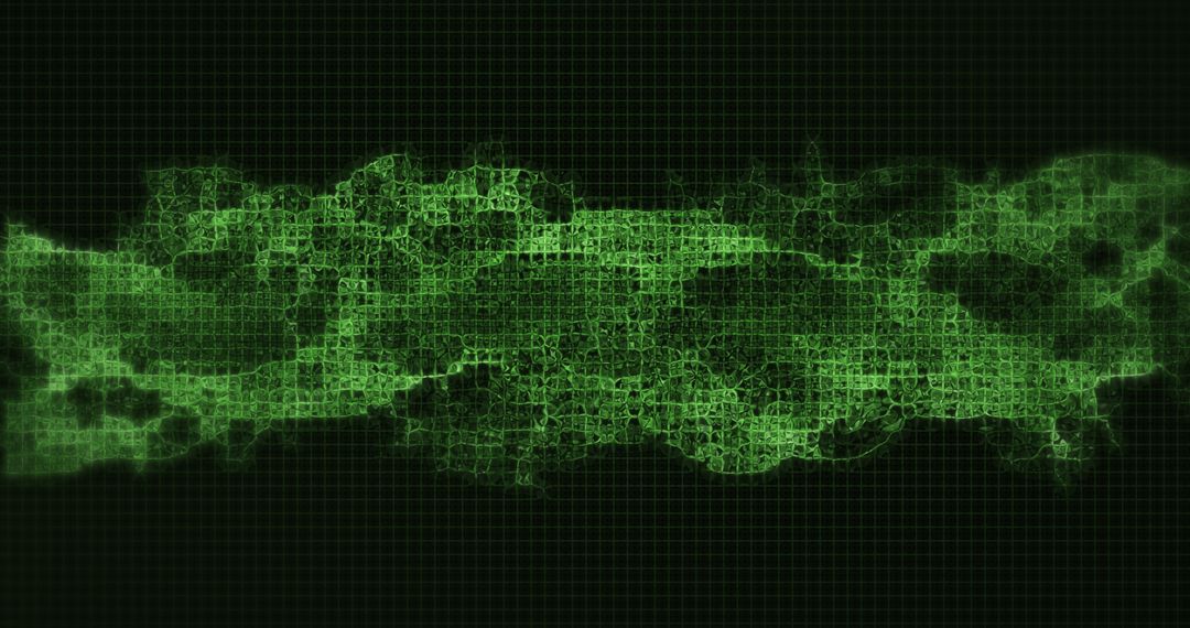 Digital Glowing Pixelated Green Double Helix DNA Strand