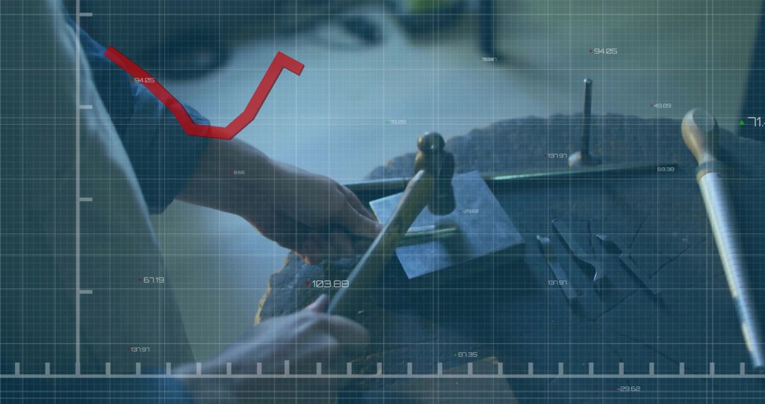 Precision Craftsmanship: Artisan Hammering Chisel on Tile