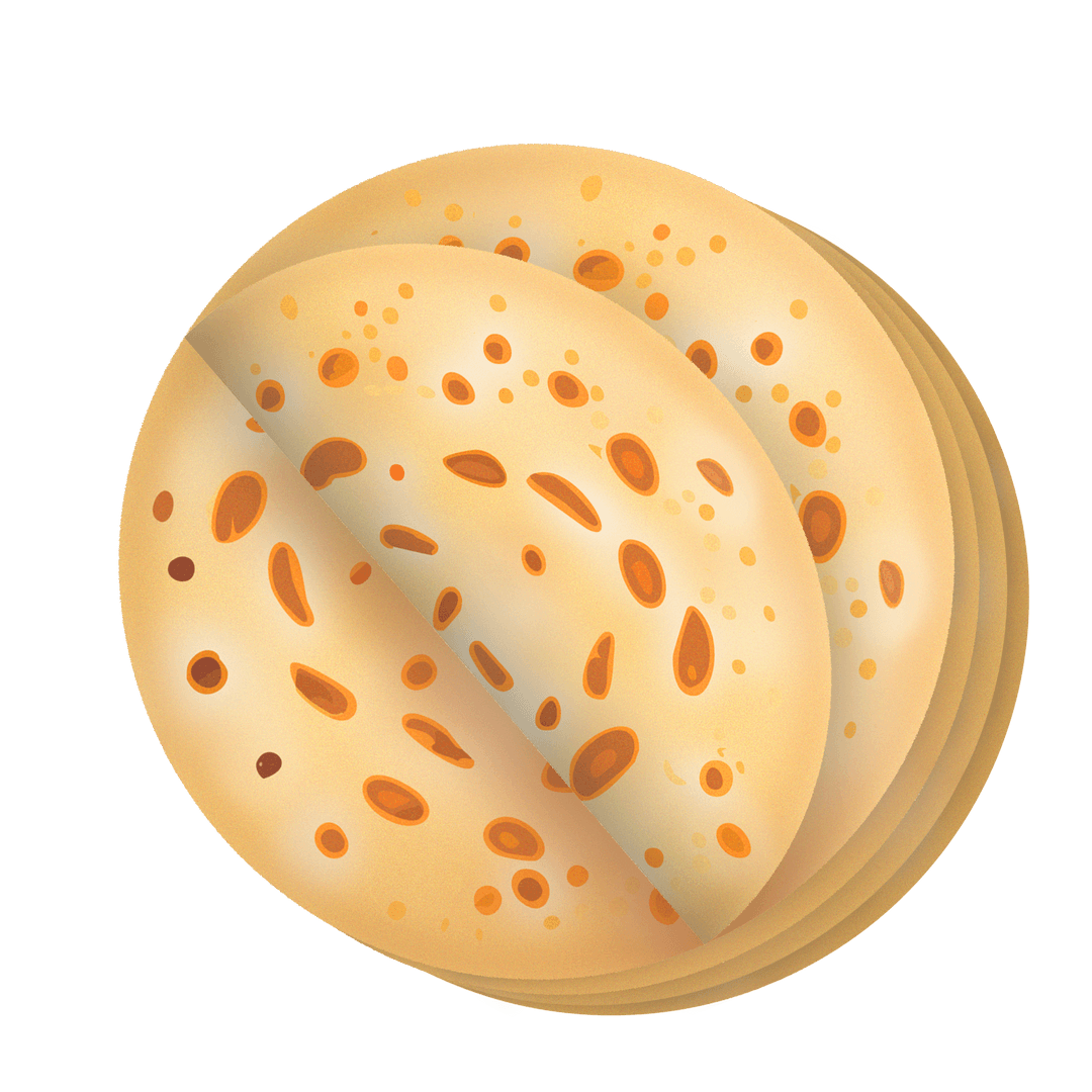 Rustic Spotted Flatbread Stack on Transparent Background
