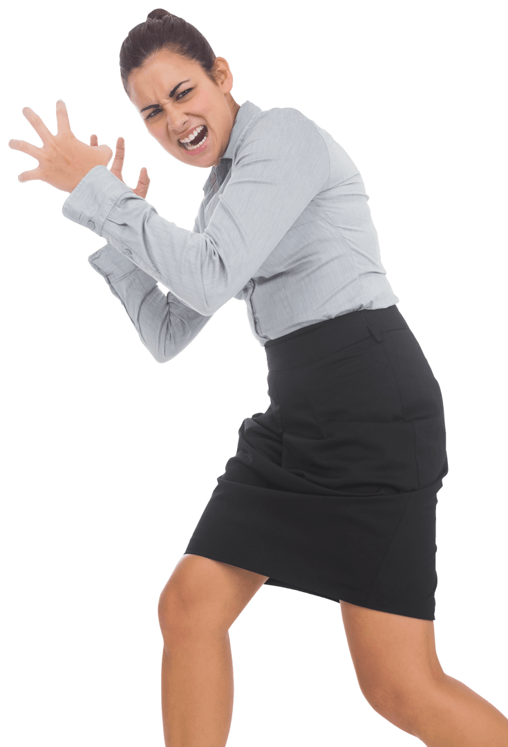 Angry Businesswoman Shouting on Transparent Background