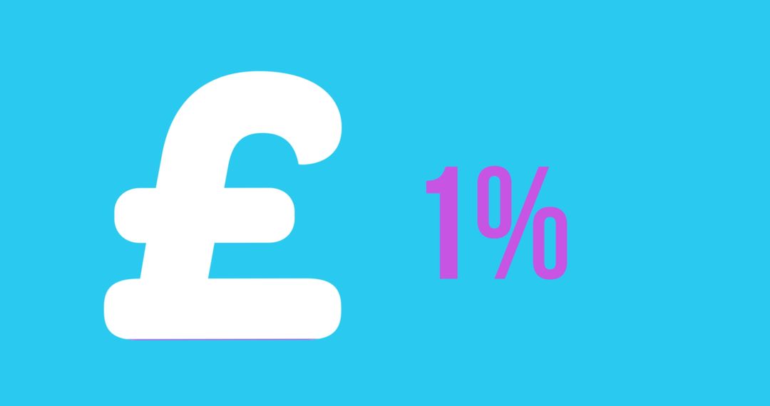 Pound Sterling Symbol with Decreasing Percentage on Blue Background