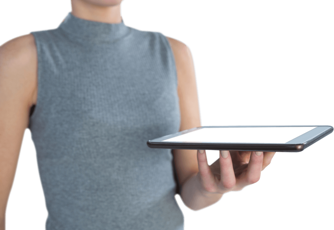 Transparent Image Businesswoman Holding Tablet Mid Section