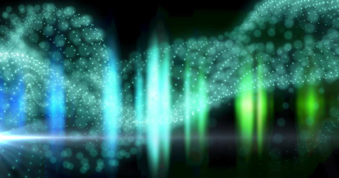 Glowing Particle Waveform With Blue and Green Lights