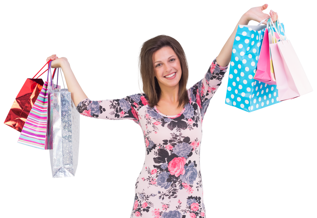 Happy Woman with Transparent Shopping Bags Celebrating Successful Retail Therapy - Download Free Stock Images Pikwizard.com