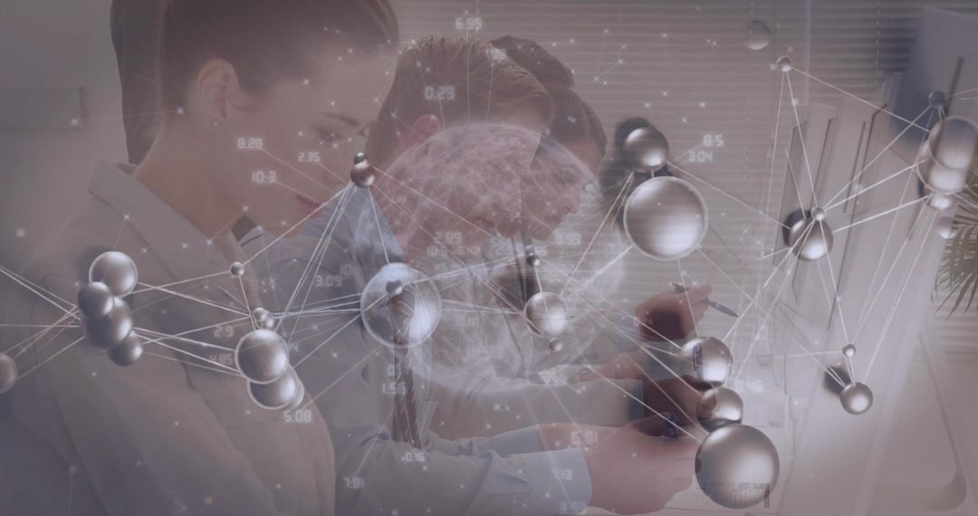 Innovative Scientists Analyzing Molecular Models Collaboratively