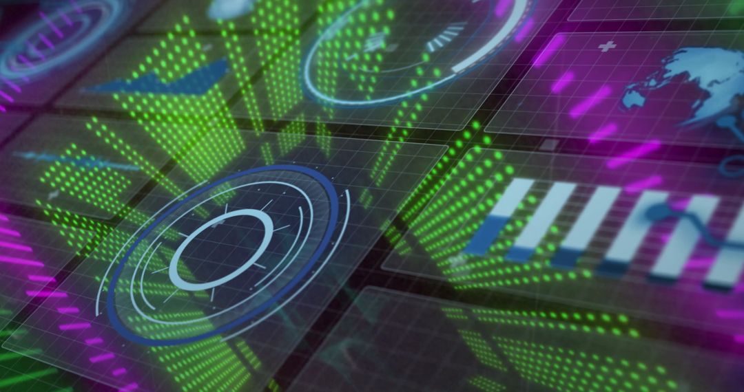 Futuristic Virtual Dashboard with Neon Data Visualizations