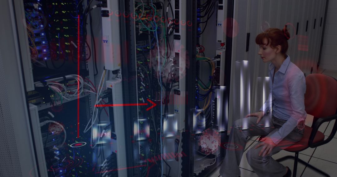 Engineer Analyzing Covid-19 Data in Computer Server Room