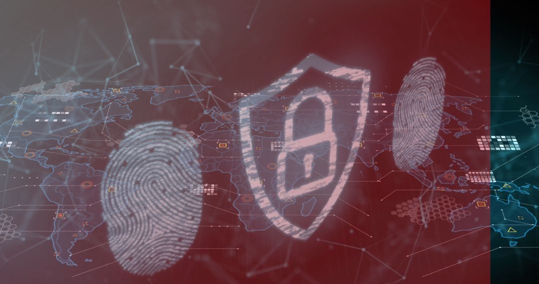 Global Cybersecurity Concept with Shield and Fingerprint Scans