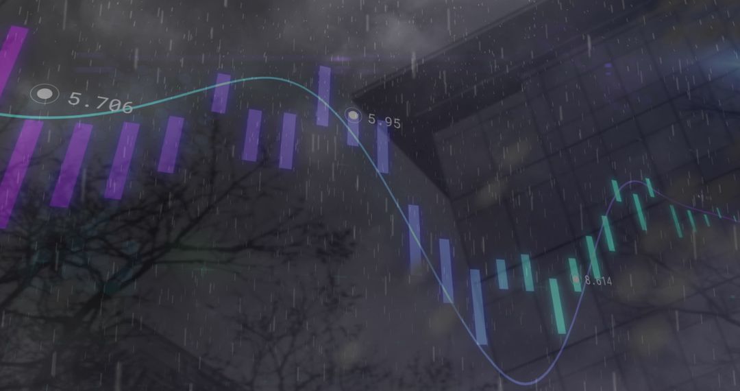 Abstract Business Data Visualization in Rainy Skyline