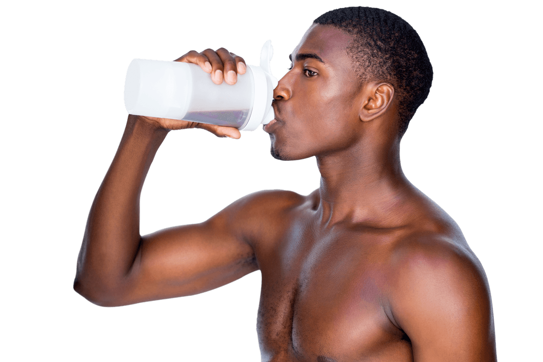 Transparent Background of Sporty Man Drinking Protein Shake