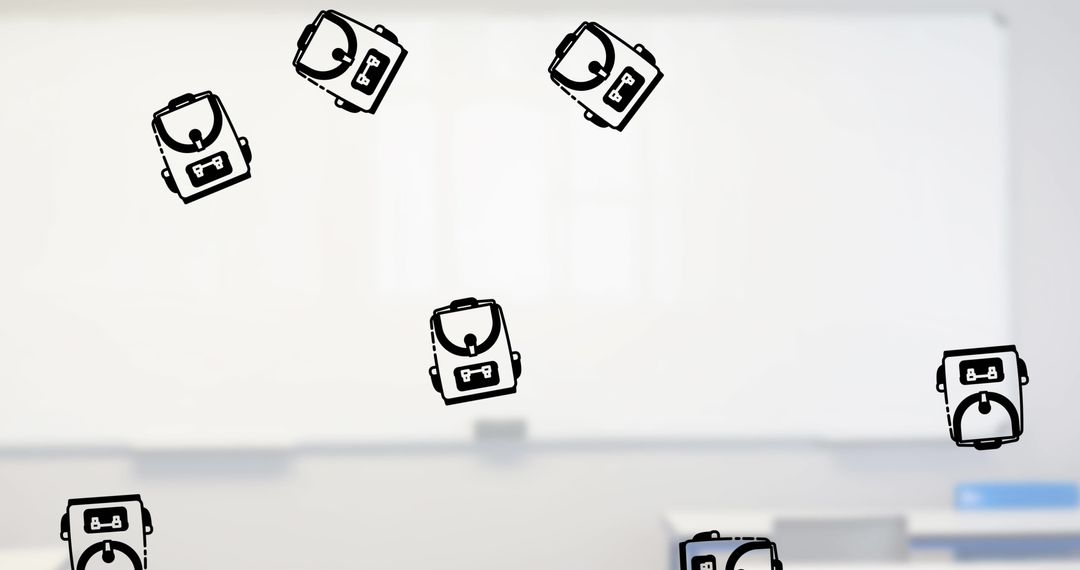 Floating Schoolbags in Classroom Setting with Whiteboard