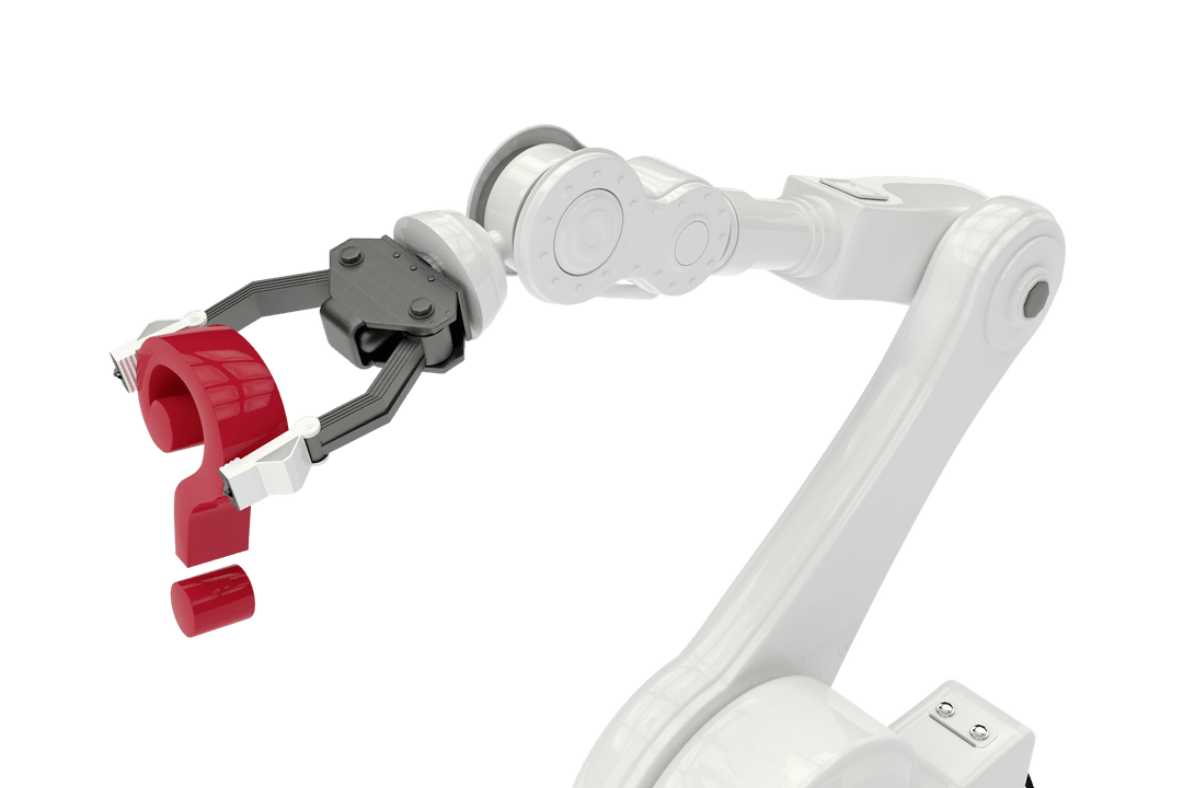 Transparent Robotic Arm Holding Red Question Mark 3D Illustration