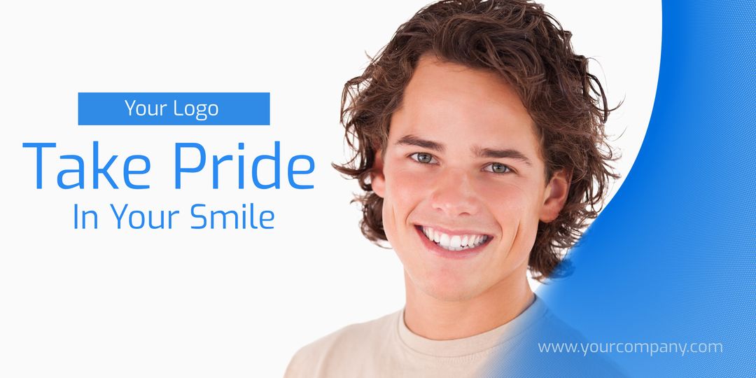 Confident Smiling Young Man Promoting Dental Services