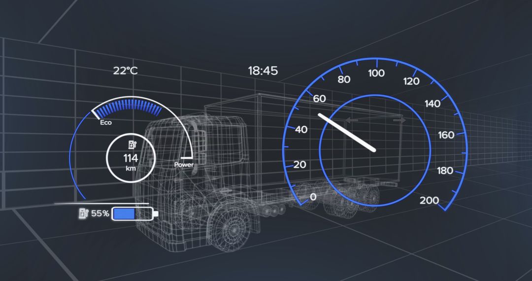 Futuristic Digital Dashboard Interface with Speedometer Display