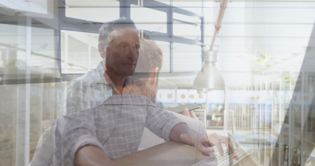 Double Exposure of Businessmen Over Cloud Data Concept
