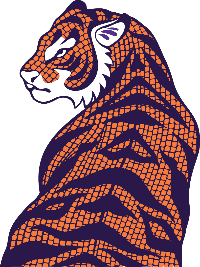 Stylized Orange and Purple Tiger on Transparent Background