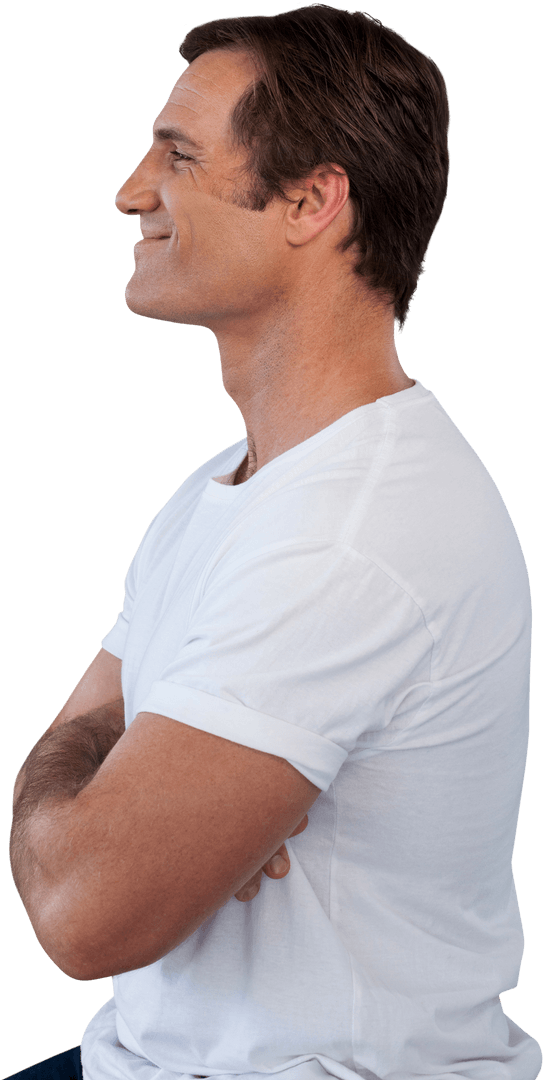 Confident Mature Man Smiling with Crossed Arms on Transparent Background