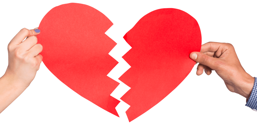 Hands Holding Transparent Red Broken Heart Together