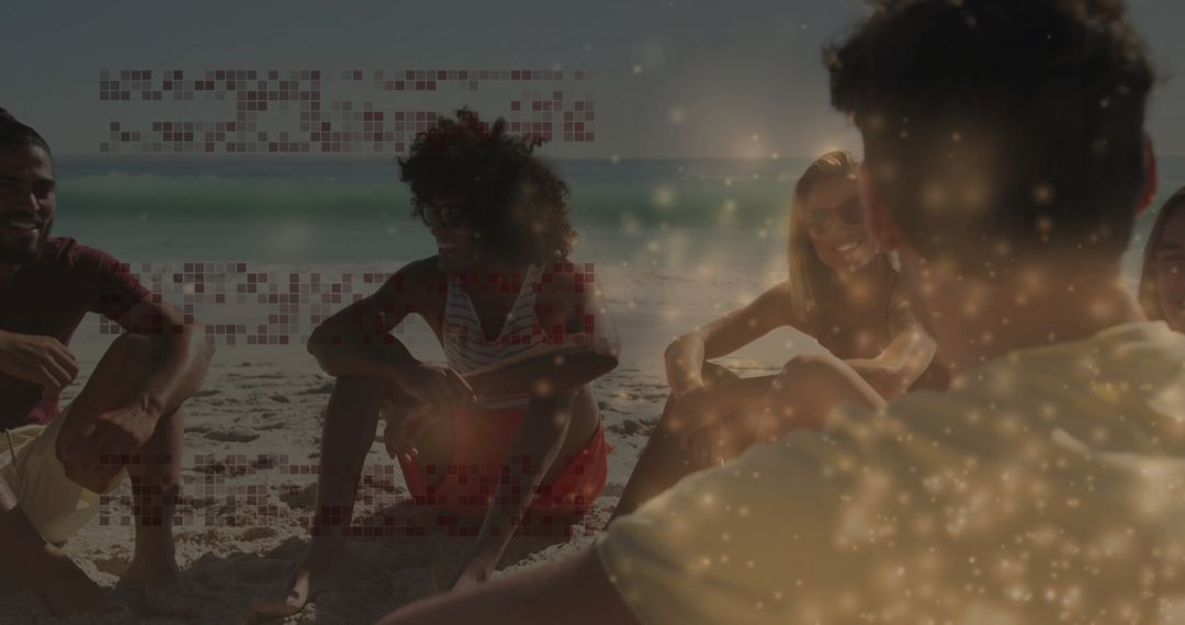 Happy Friends Enjoying Beach Day with Relaxed Vibes