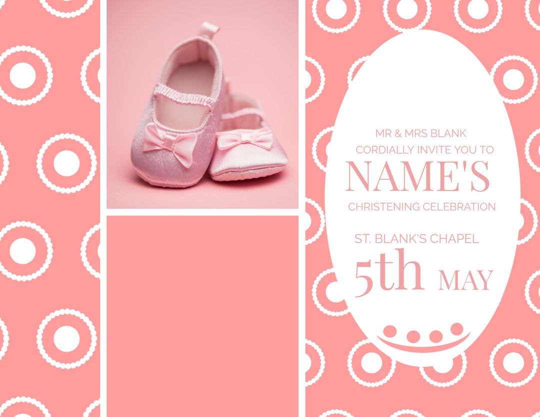 Delicate Pink Baby Shoes for Christening Invitations