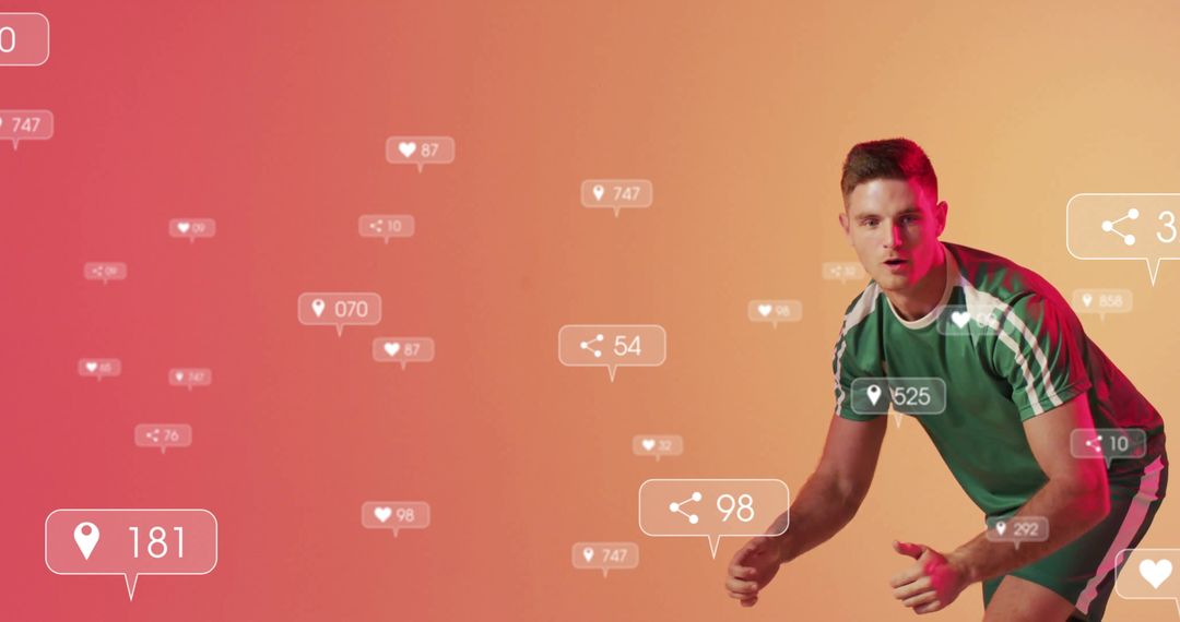 Dynamic Athlete in Futuristic Virtual Social Media Atmosphere