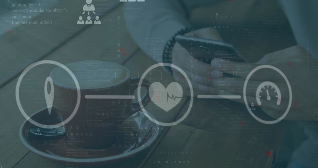 Digital Network Icons Overlay at Urban Cafe Setting