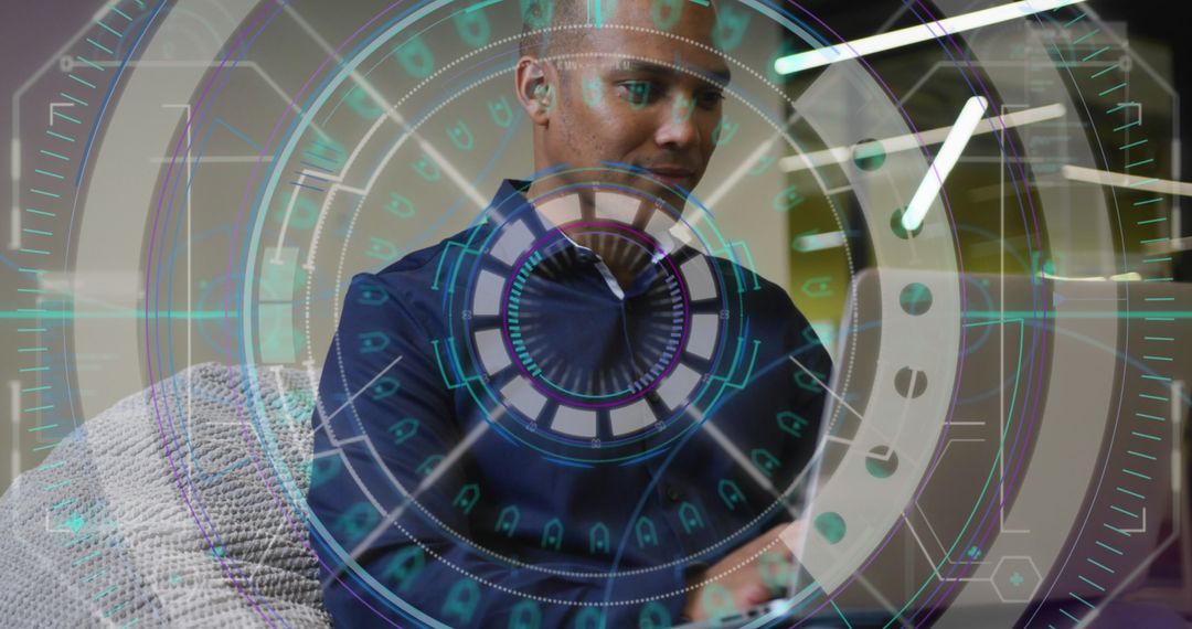 Modern Businessman Using Advanced Data Processing Technology in Office