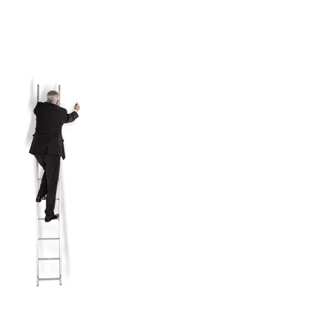 Businessman Climbing Ladder on Transparent Background Copy Space