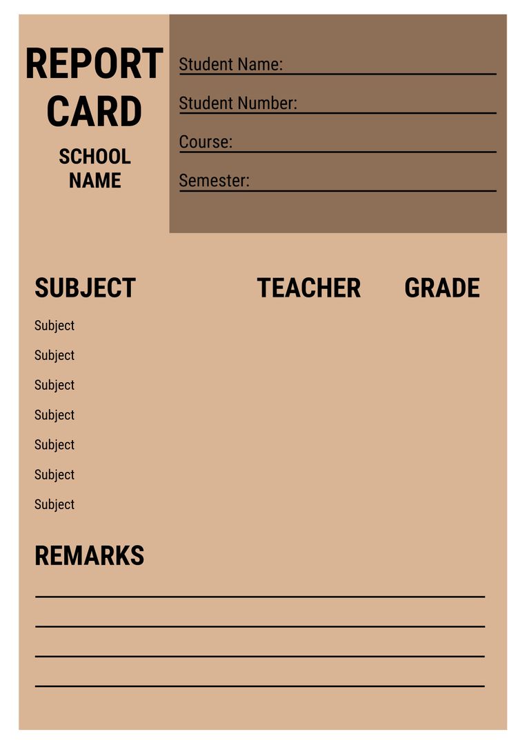 Blank Academic Report Card Template for Students