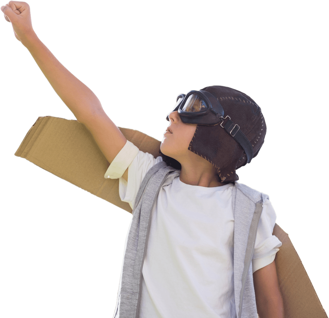Transparent Imaginative Boy Pretending to Fly with Cardboard Wings