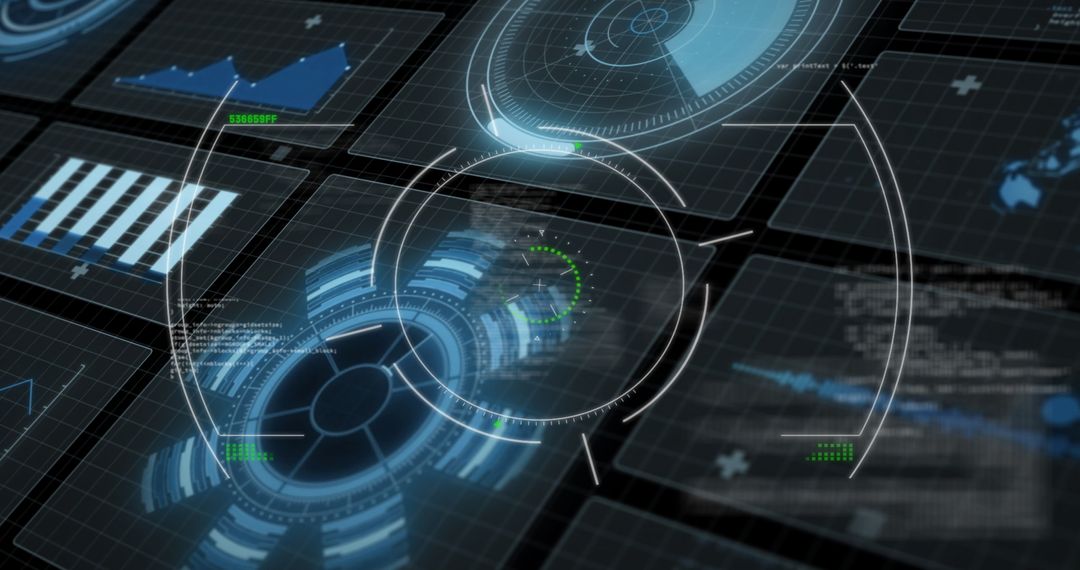 Futuristic HUD Interface with Digital Analytics and Data Visualization