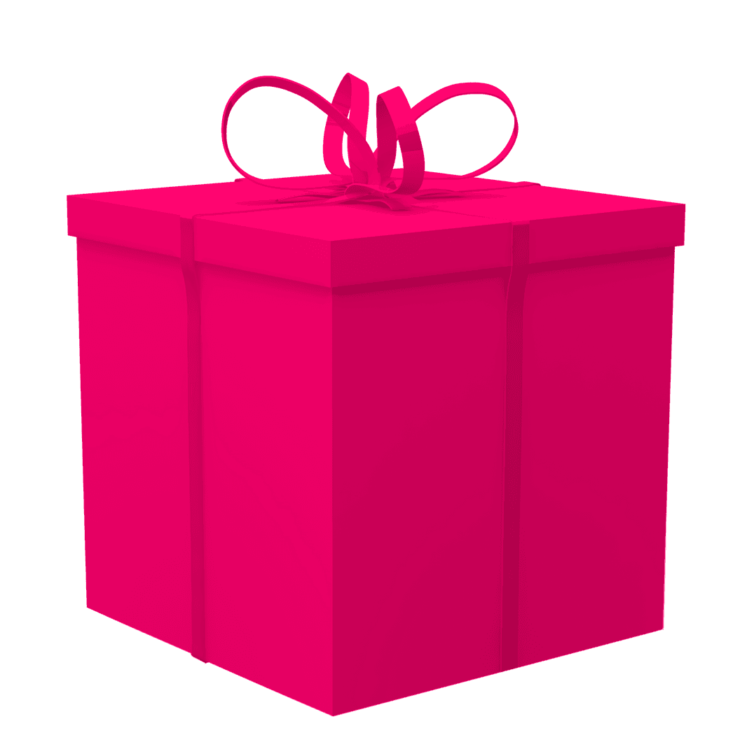 Bright Pink Gift Box on Transparent Background with Ribbon