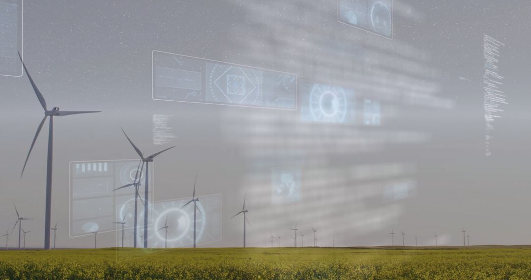 Futuristic Data Interface Blending with Wind Farm