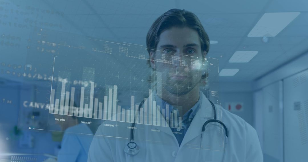 Healthcare Technology Visualization with Male Doctor and Data Interface