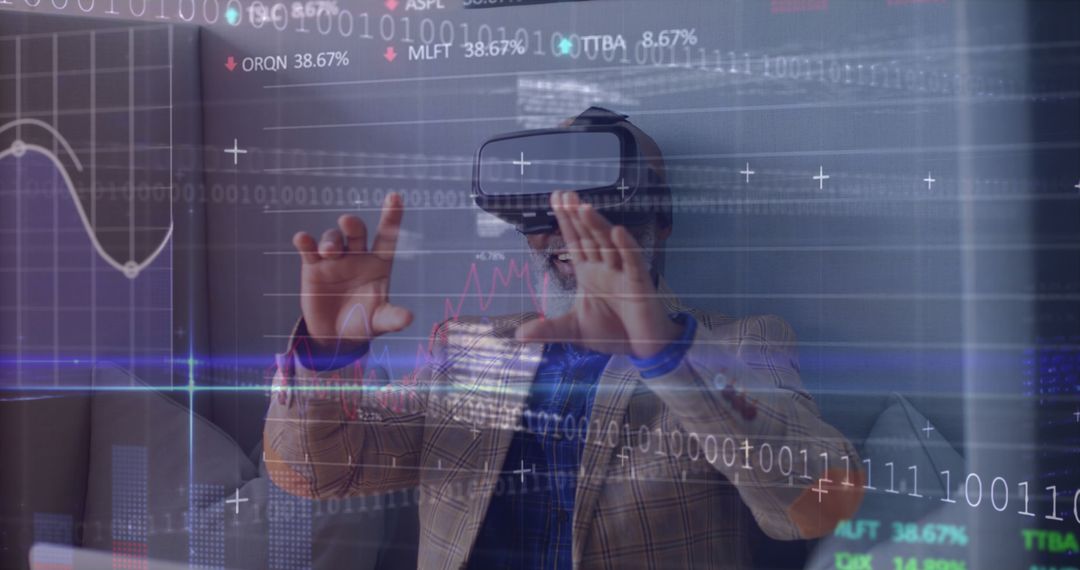 Man in Virtual Reality Gear Interacting with Data and Graphs - Free Images, Stock Photos and Pictures on Pikwizard.com