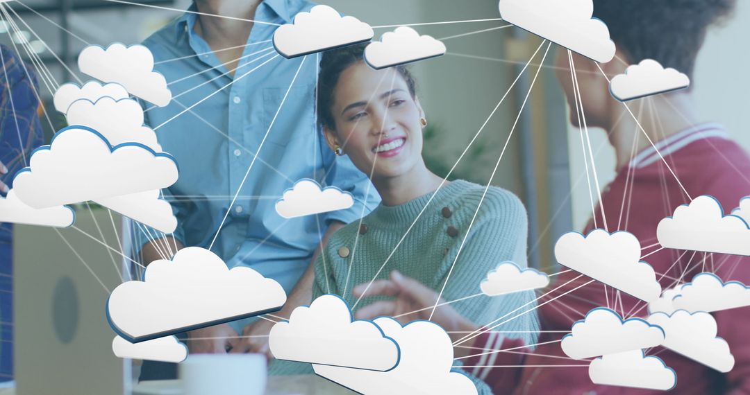 Creative Office Colleagues with Digital Cloud Network Visual