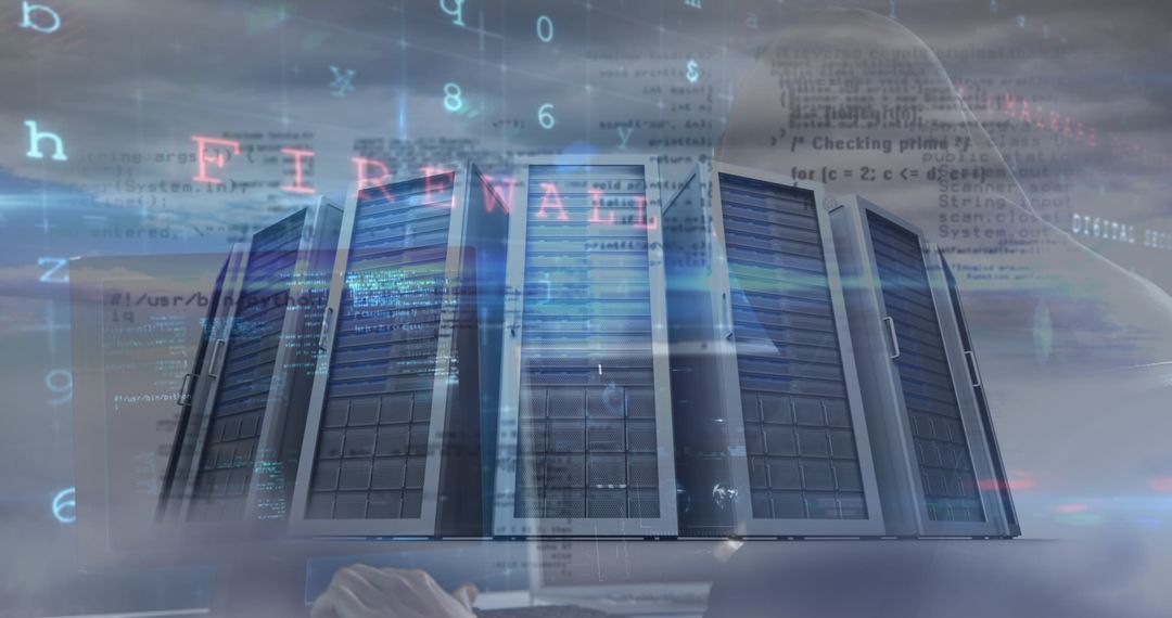 Cyber Security Threat Concept with Digital Data Overlay on Servers