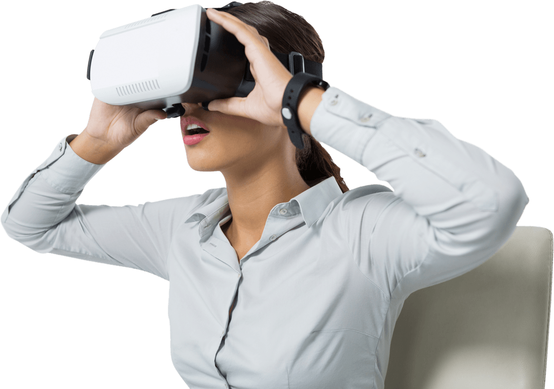 Transparent Image Female Executive Immersed in Virtual Reality