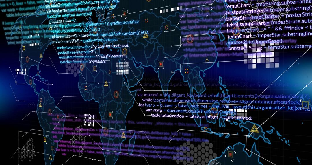 World Map Overlay with Digital Data Streams