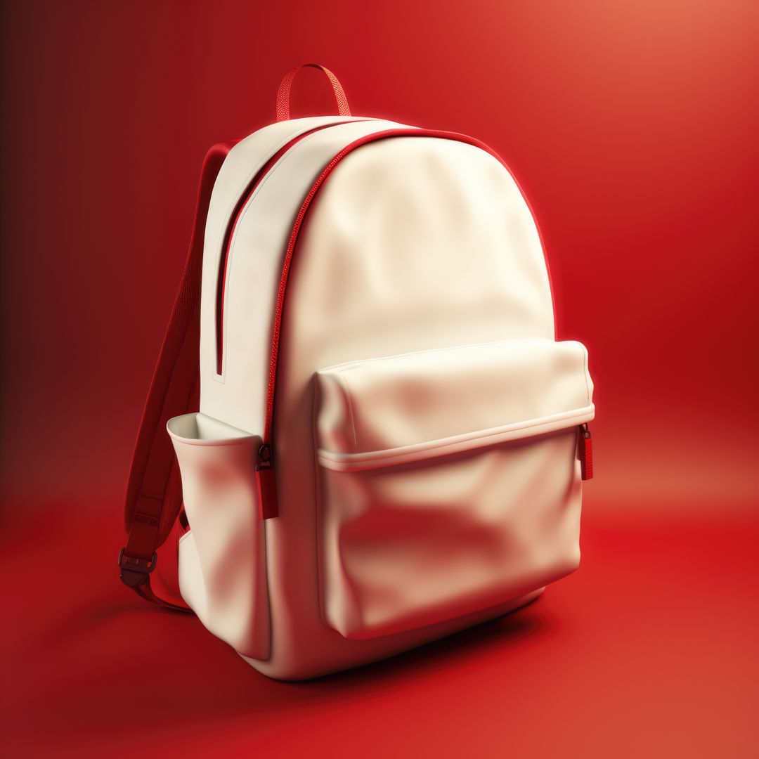 Close up of white and red school bag on red background, created using generative ai technology - Free Images, Stock Photos and Pictures on Pikwizard.com