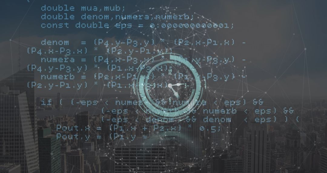 Digital Clock Overlay and Code with Cityscape Network Connection