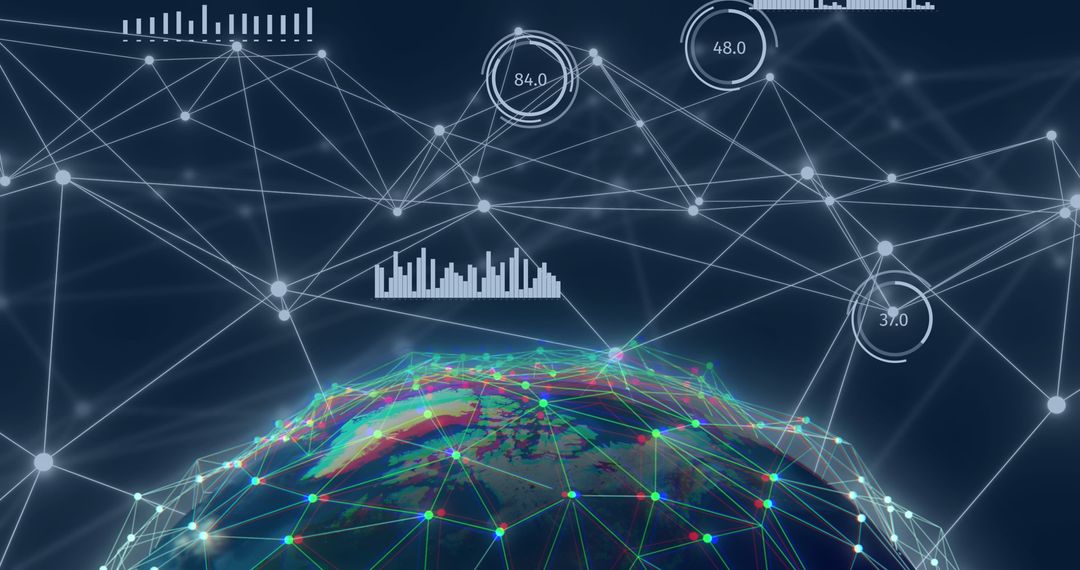 Digital Network and Data Connections on 3D Globe Visualization